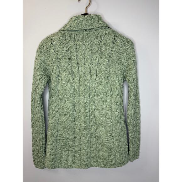 Aran Woolen Mills Super Soft Merino Wool Cable Knit Fishermen Cardigan Green S - Picture 8 of 10